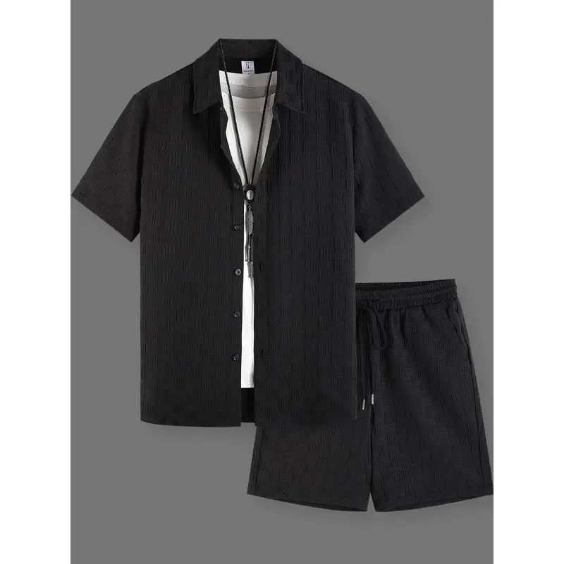 Men's Regular Fit Short Sleeve Pajama Two-piece Set, Casual Comfy Button Up Top & Shorts Pj Set, Men's Summer Sleepwear, Sleeping Clothes 5