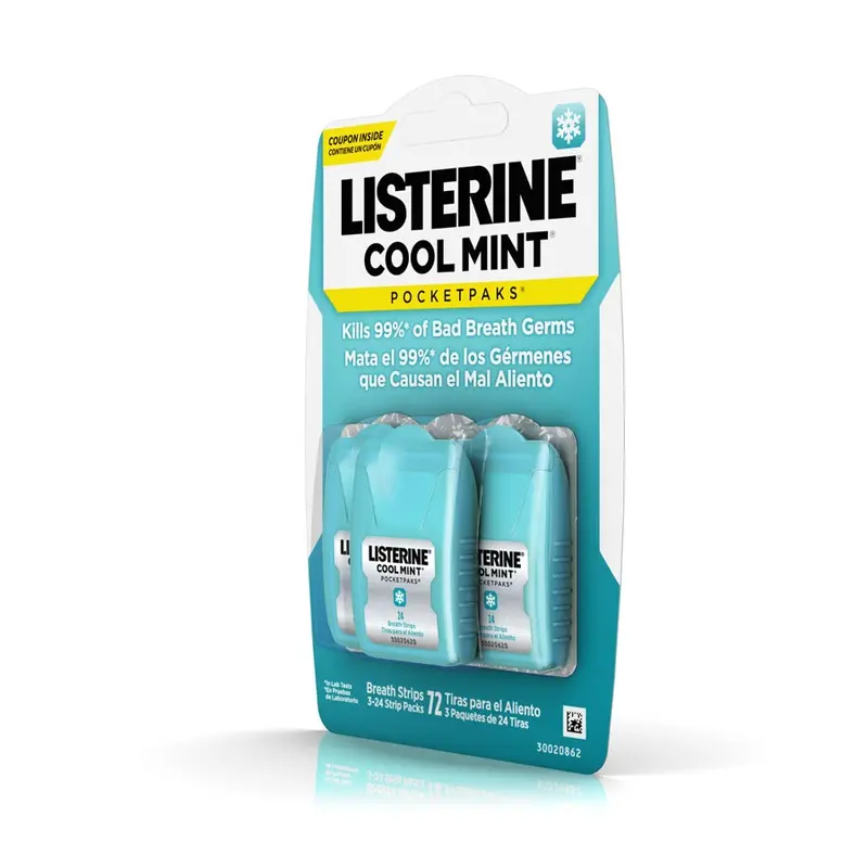 Bộ 3 vỉ miếng ngậm thơm miệng Listerine Cool Mint Pocketmist 72 miếng (hàng chuẩn Mỹ) 3