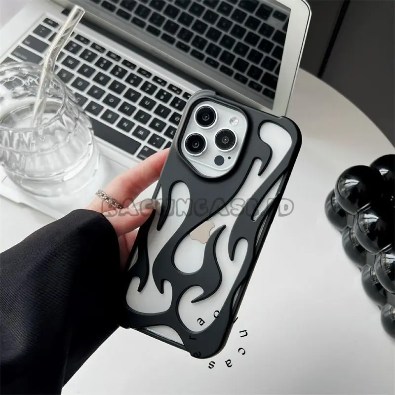 Case Fire Frosted 3D Flame Pattern Silicone for 16 15 14 13 12 11 Pro Max 14 15 16 Plus 4