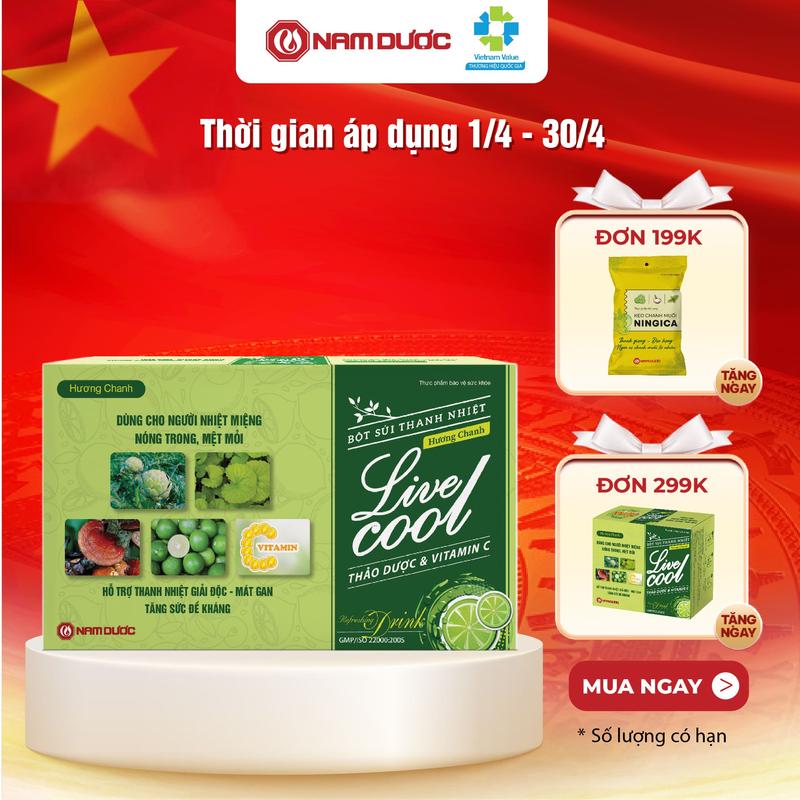 Bột sủi thanh nhiệt Livecool Nam Dược hương chanh hộp 10 gói x 7gr