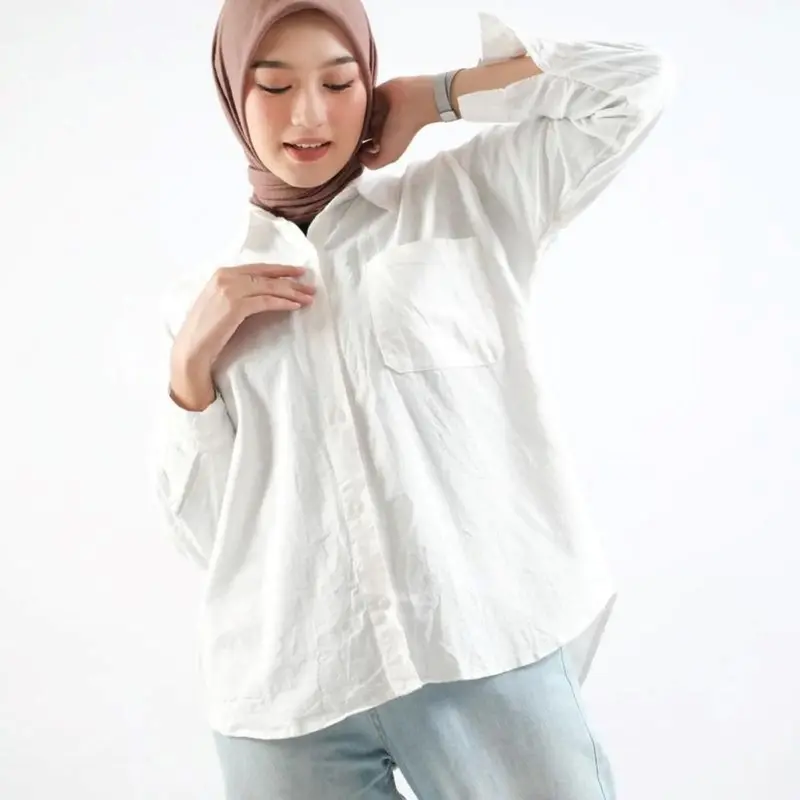 KALEA SHIRT - Kemeja Katun Linen Basic Oversize Atasan wanita Elegan Baju Fit 0