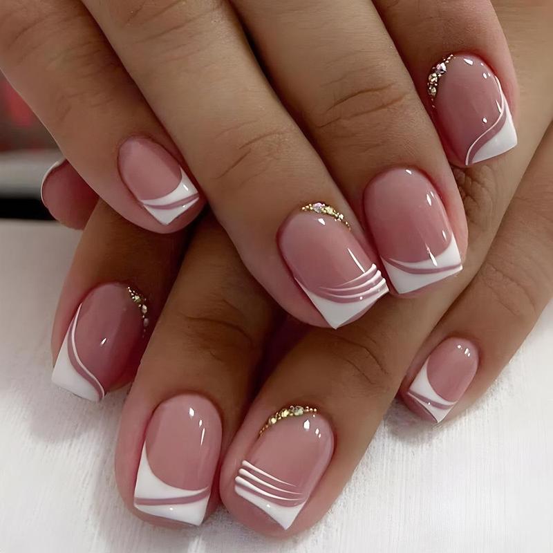 Cute Pink Sweet Princess Removable Handmade Wear Nail Art Y2K Vitality Girl Short Fake Nails Blush Bow Patch Nail 4