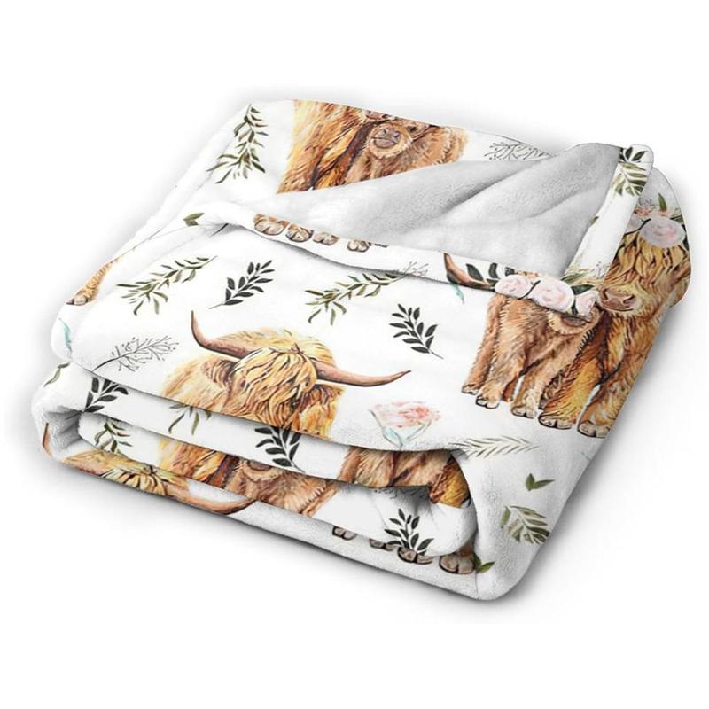 Highland Cow Print Blanket, 1 Count Soft Warm Throw Blanket, Air-conditioned Room Blanket, Warm Nap Blanket for Home Office Travel 2