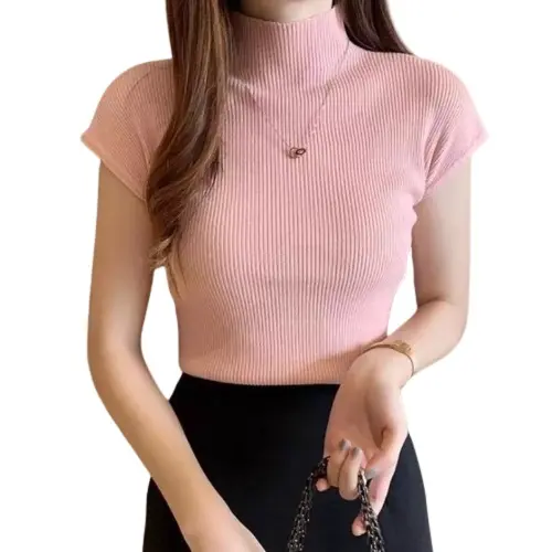 Atasan rajut wanita turtleneck || kerah tinggi lengan pendek || turtleneck polos || turte neck rajut 1