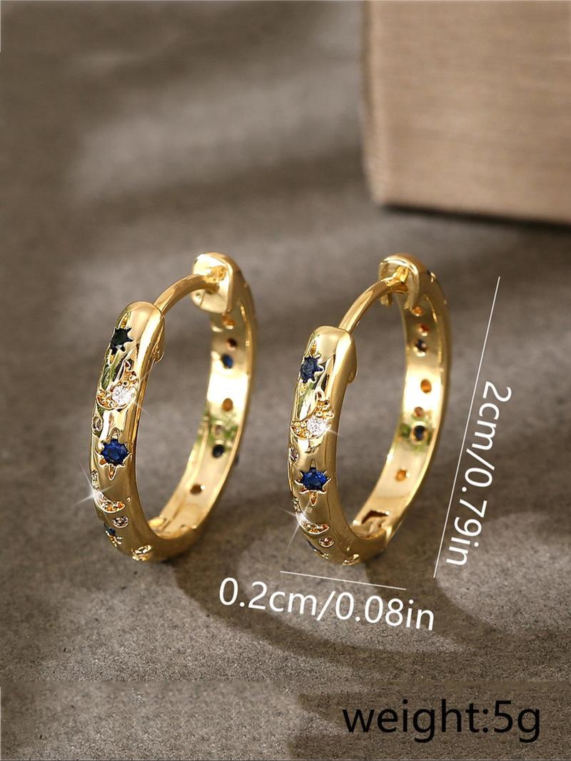 Product Introduction of Vintage Star & Moon Decor Hoop Earrings for Women, Funky Unique Accessories, Fashionable Rhinestone Decorated Earrings, Trendy All-match & Exquisite Jewelry for Birthday Gift 1