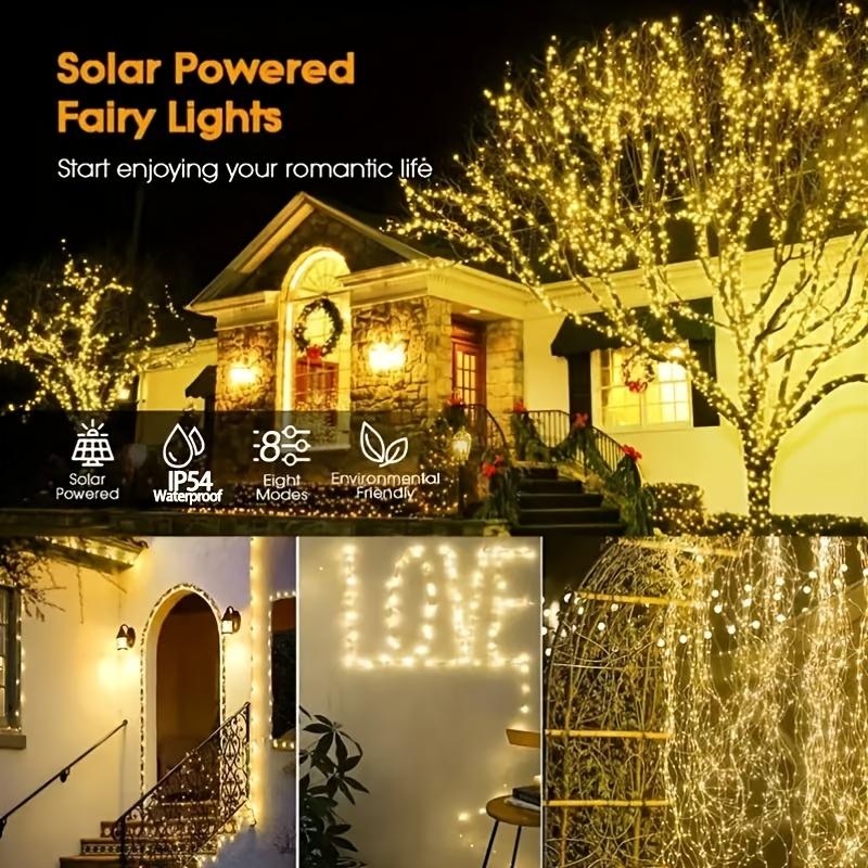 Dây Đèn Cổ Tích Năng Lượng Mặt Trời, 50 / 100 / 150 / 200 / 300LED, Với 8 Chế Độ Chiếu Sáng, Đèn Dây Dây Đồng, Ngoài Trời, Hoàn Hảo Cho Quà Tặng Giáng Sinh, Văn Phòng Ngày Lễ, Phòng Ngủ, Khách Sạn, Tiệc Tùng, Trang Trí Nhà Hàng, Có Sẵn Trong 1 Cái 8