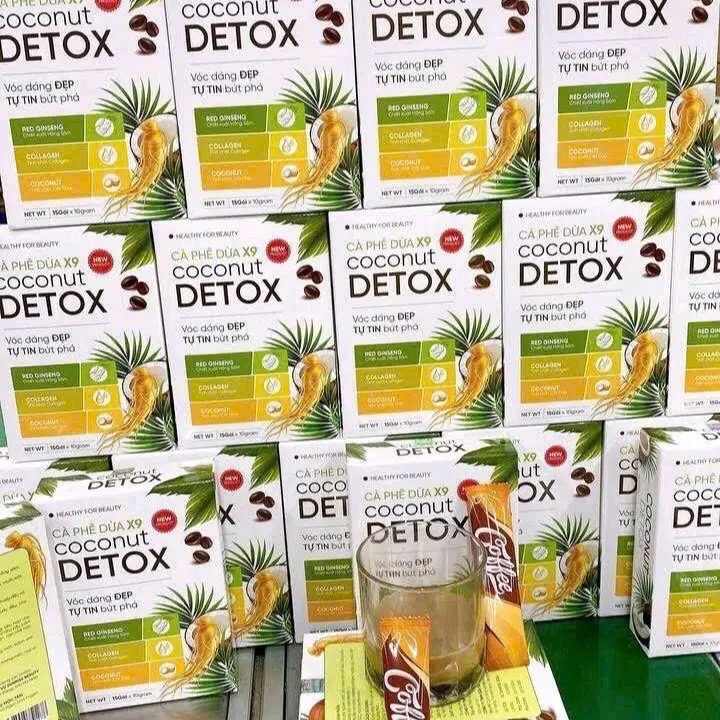 Combo 2 hộp cà phê dừa X9 detox hộp 15 túi thơm ngon dễ uống