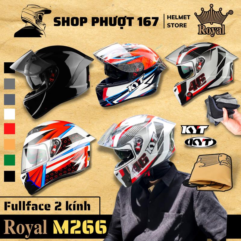 ( Tặng Tem KYT và che cằm) NÓN BẢO HIỂM FULLFACE ROYAL M266 2 KÍNH ĐỦ TEM TÚI ĐỰNG Helmet