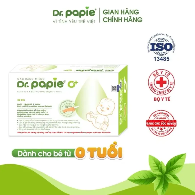 Gạc rơ lưỡi Dr.Papie tiêu chuẩn 5sao - 30 gói/hộp - Kem, Voi 0