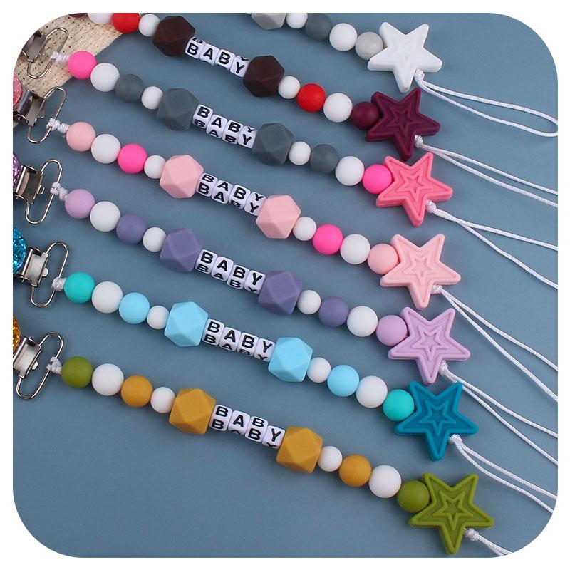 Personalized Ustomizable Baby Name【4-6 Letters Free】Pacifier Clips Chain Chew Silicone Soother Chains Baby Teething Pendant Gifts 6