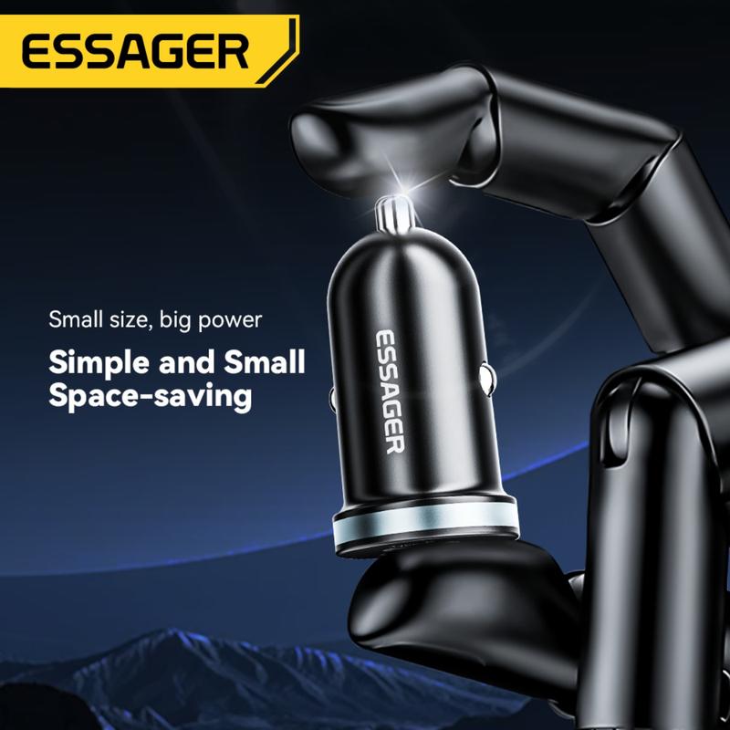 Bộ sạc ô tô mini USB A Type-C, Essager PD30W, Sạc nhanh, Sạc nhanh, Tương thích với iPhone, Huawei, Samsung, Type C PD QC 3.0, Thích hợp cho điện thoại di động, SUV, Bộ sạc ô tô 5
