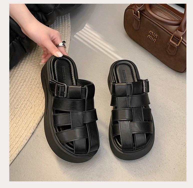 Product Introduction of Thick Sole Closed Toe Woven Half Slippers for Women 2025 Summer New Comfortable Lightweight Slip-On Casual One-Word Slippers 25