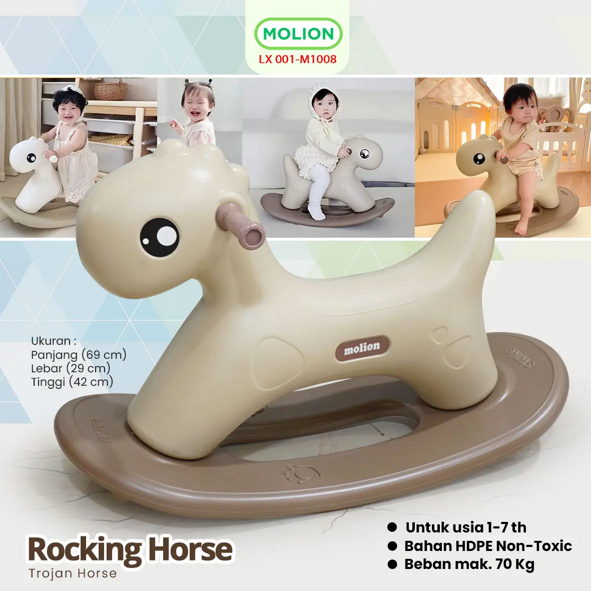 Molion Rocking Horse Mainan Kuda Kudaan Anak HDPE Jungkat Jungkit Ayun Kuda Goyang 001-M1008