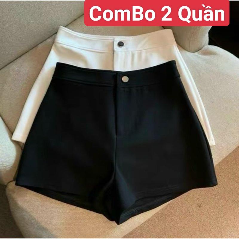 COMBO 2 Quần Short Nữ Cạp Cao Đen Trắng Chất Umi Co Giãn Cúc Cài Khóa Khéo 2 Túi Sau Quần Sooc Nữ Ngắn Lưng Cao Kiểu Hàn Đi Biển Ở Nhà Đi Chơi Women Pants