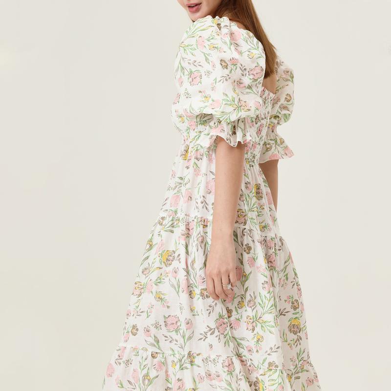 Product Introduction of Women's Autumn A-line Pregnancy Dress Half Sleeve Square Neck Plaid/Floral Baby Shower Dress 30