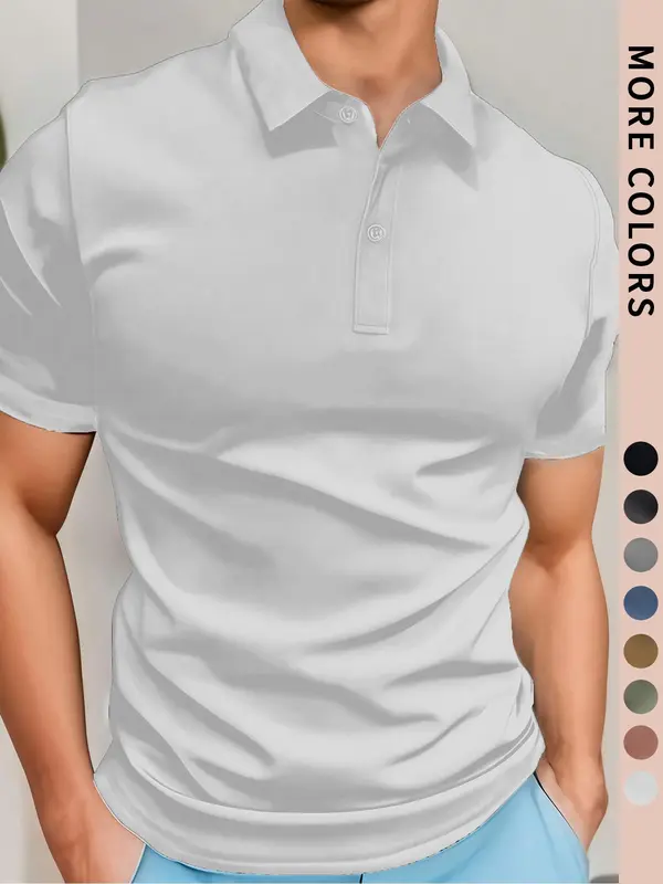 Men's Solid Color Pique Polo Shirt, Regular Fit Casual Breathable Comfortable Short Sleeve Top for Outdoor Daily Wear, Men's Clothes for All Seasons, Tropical 6