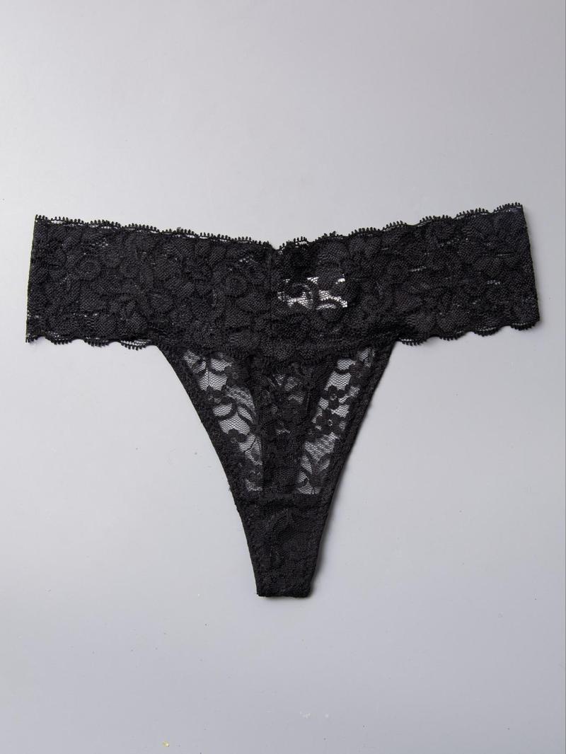 Product Introduction of Women's Solid Color Contrast Lace Thong, Regular Fit Soft Comfy Breathable Panty for Daily Wear, Women's Underwear for All Seasons 4