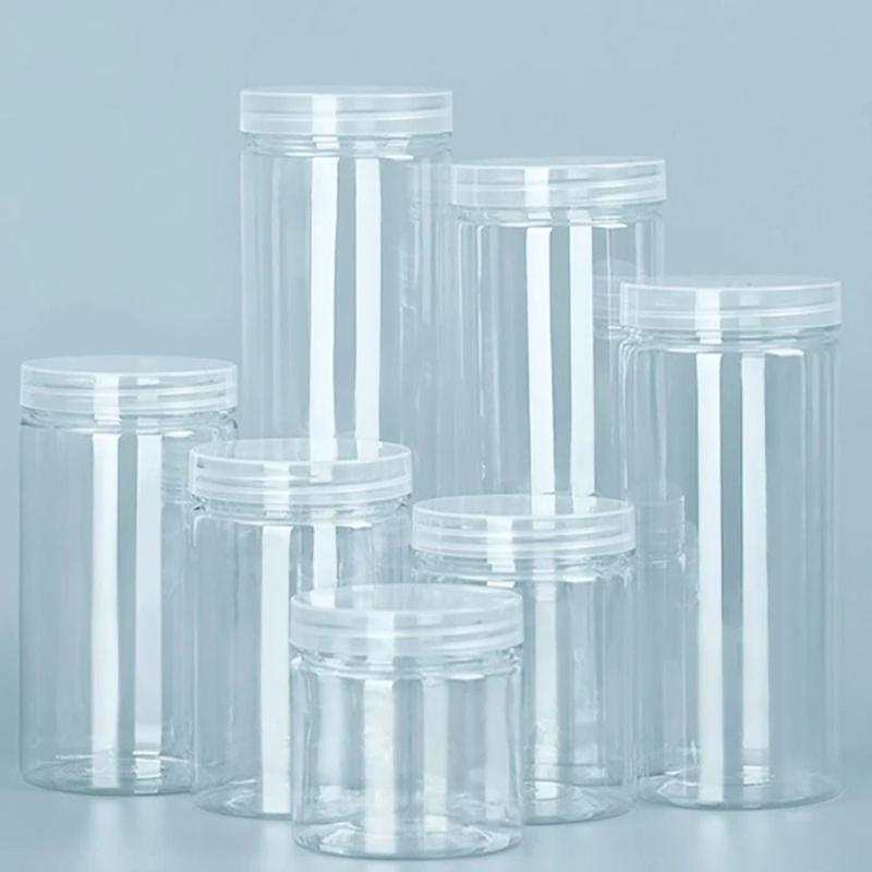 Product Introduction of Portable Clear Sealed Can with Lid Circular Storage Bucket Plastic Food Jar Food Grade Sealed Empty Packing Bottle 12