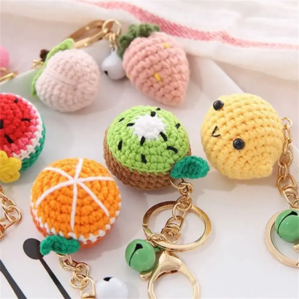 Handmade Weaving Fruit Keychain Wool Crochet Unique Knitted Pendant Keyring Strawberry Watermelon Orange Pendant Key Chain Gifts