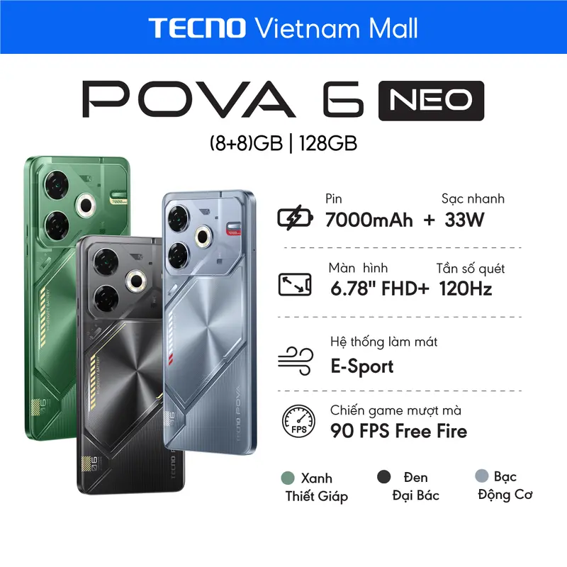 Điện thoại Tecno Pova 6 Neo (8GB/128GB) - Helio G99 Ultimate | 7000mAh | Sạc nhanh 33W | Hàng Chính Hãng 1