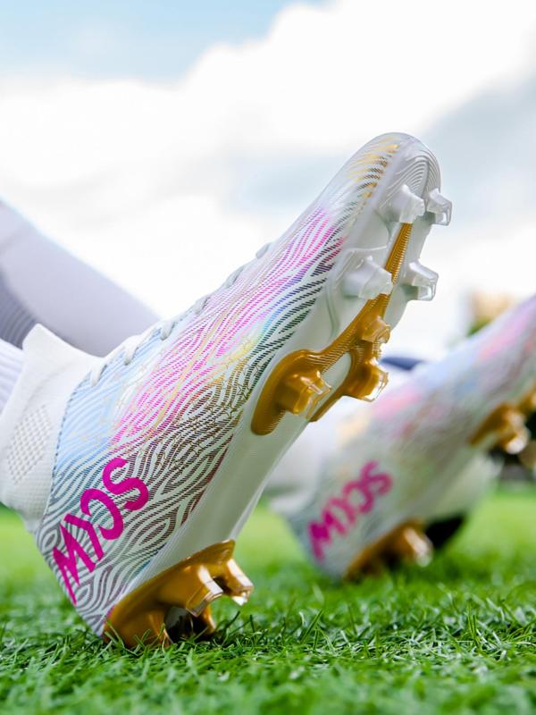 Sporty Men's Letter & Zebra Stripe Print High Top Football Shoes, Lace Up Spiked Soccer Shoes, Anti-Slip Football Cleats for Outdoor Competition Training 1