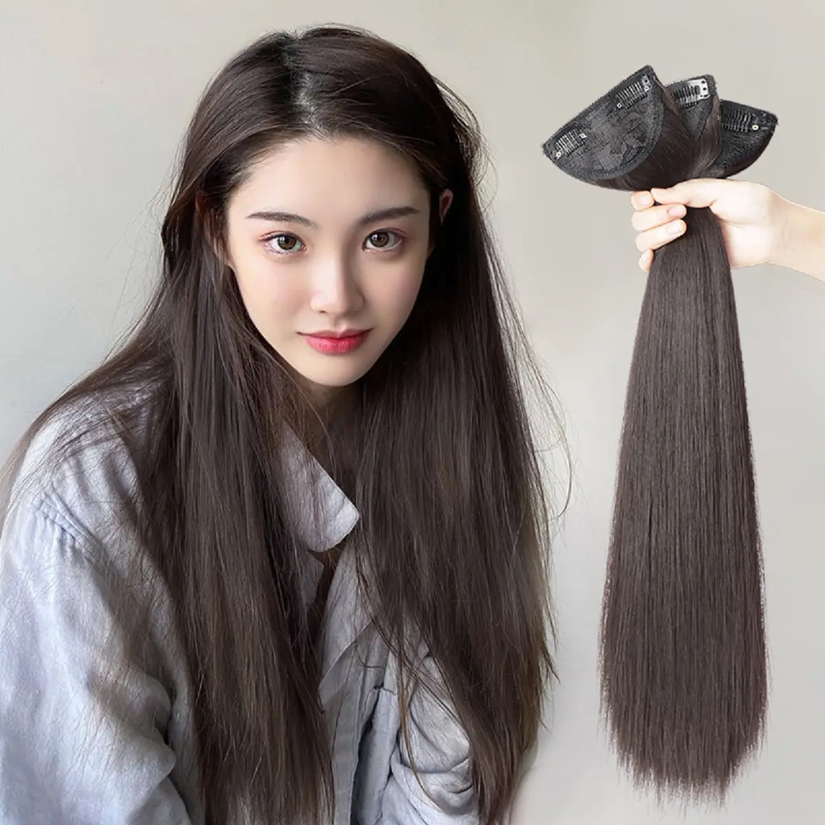 Tóc giả kẹp phím TO phồng Tóc dải kẹp thẳng Tép Tóc kẹp phím thẳng S07KT02 giúp tóc dày, dài hơn để bạn tự tin xinh đẹp Women Nữ Wig