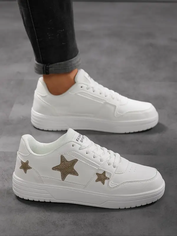 Women's Fashionable Star Patched Design Low Top Sneakers, Casual Comfortable Breathable Sports Running Shoes, All-match Basic Shoes for Daily Wear 1