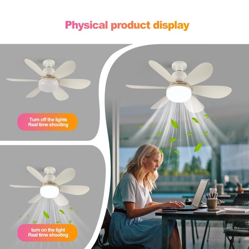 Product Introduction of E27 6-leaf Plug and Play Fan Light, 1pc Remote Control Fan Light with 3 Color Adjustment & Night Light Mode, Silent High Energy Saving Fan Light for Bedroom, Kitchen, Living Room 6