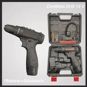 (Original) Bor Listrik Murah Tanpa Kabel Alat Bor Baterai Mesin Impact Drill Cordless Drill Koper 2 Baterai dan 1 Baterai