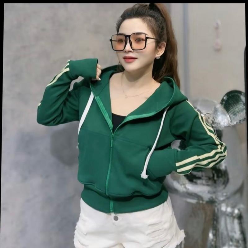 Áo Khoác 5 Túi Có Khoá Kéo Phối Sọc Tay Thời Trang