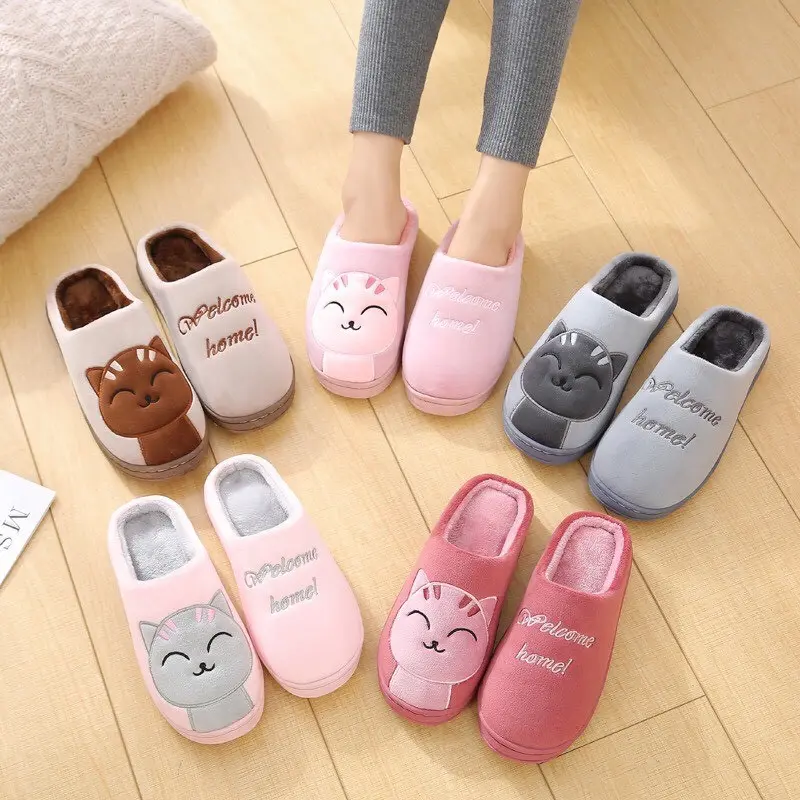 Dép Bông Unisex  Hình Mèo, Đế Cao Su Dẻo, Dép Lông Mịn siêu Kute.   - Thời Trang PKT SC04, dép nam Nữ đi trong nhà