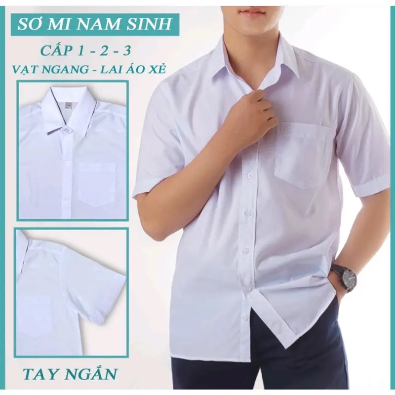 Áo sơ mi CHÂN CỔ XANH HÀNG TỐT đồng phục học sinh nam 15-80kg ( cấp 1,cấp 2,cấp 3) Menswear 3