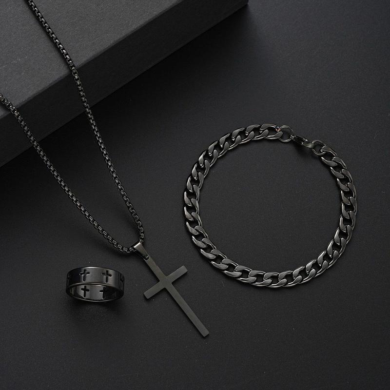 Product Introduction of dark bracelet necklace ring three-piece cold boys hip hop bracelet fashion accessories 1