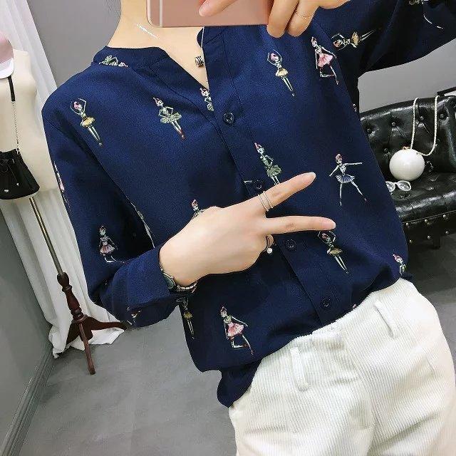 Product Introduction of Women's Human-Shaped Printed Shirt Long-Sleeved Summer Tunic Casual Shirt 11