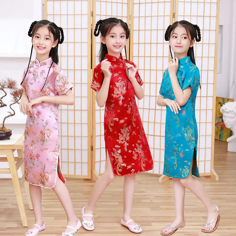 Váy Sườn Xám Cho Bé Gái, Phong Cách Trung Quốc, Phù Hợp Với Trẻ Em Trung Và Lớn, Bộ Đồ Tang, Váy Biểu Diễn Đồng Hồ, Phong Cách Phương Tây, Sườn Xám Trẻ Em Trung Quốc, Năm 2024