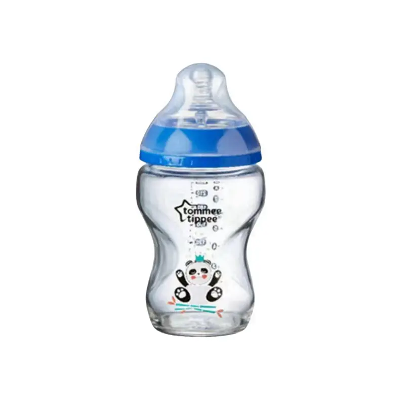 Bình ti cho bé bằng thủy tinh, Tommee Tippee, có núm vú, dòng chảy chậm, màu xanh lam và đỏ, có phụ kiện, thích hợp cho sữa mẹ của bé 5