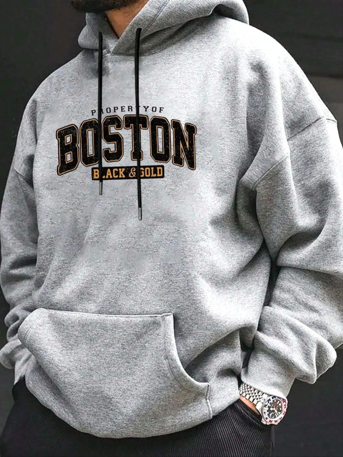 【Plus Size】 Letter Print Drawstring Pocket Hoodie, Casual Regular Fit Long Sleeve Hooded Sweatshirt for Fall & Winter, Men's Plus Size Sportswear for Outdoor Fitness Activities