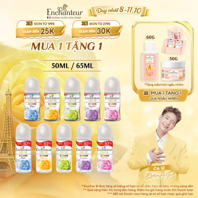 [MUA 1 ĐƯỢC 2] Lăn Khử Mùi hương nước hoa Ngăn mùi lên đến 60H Enchanteur Deluxe Charming/ Sensation/ Delightful/ Romantic/ Magic 50ml - 65ml