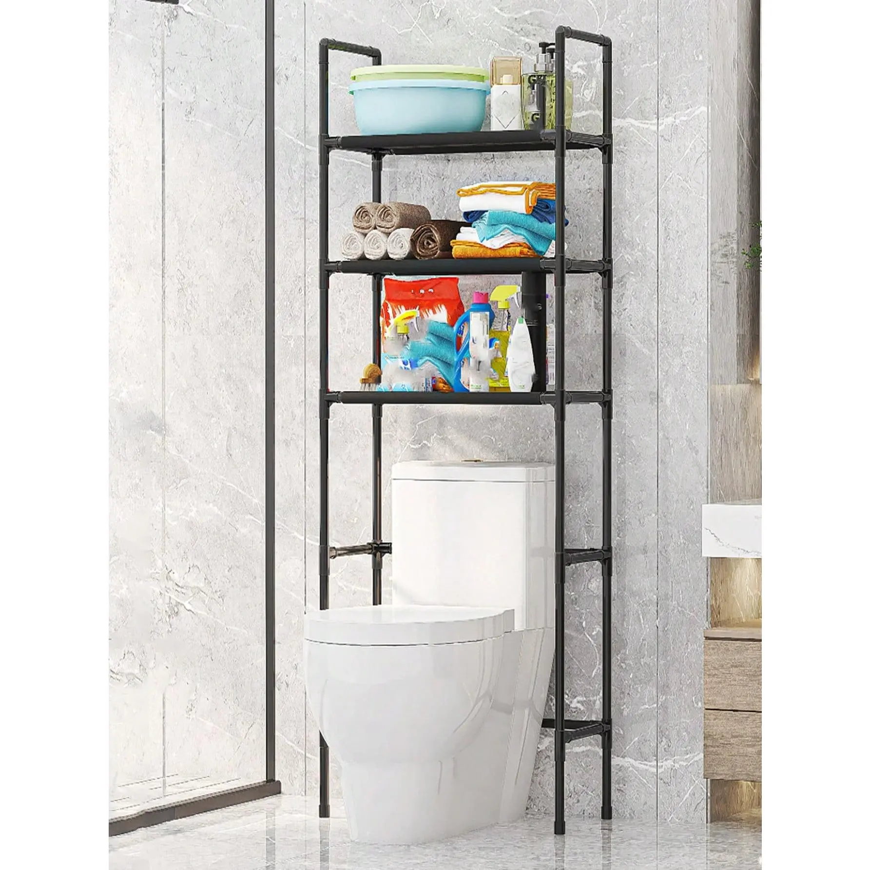 Estante de Baño sobre Inodoro,Toallero Mueble Organizador Baño Rack Estante Sanitario  3 Niveles Estantes Ahorro de Espacio de Baño, Estante de Baño , Organizador de Almacenamiento de Baño de Ajustables,Estante para Baño Organizador Inodoro