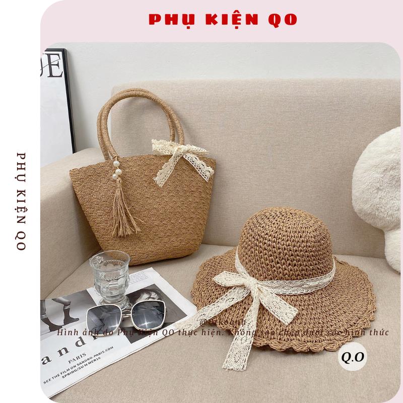 Combo túi mũ cói đi biển ,cói móc mềm T17M09 0