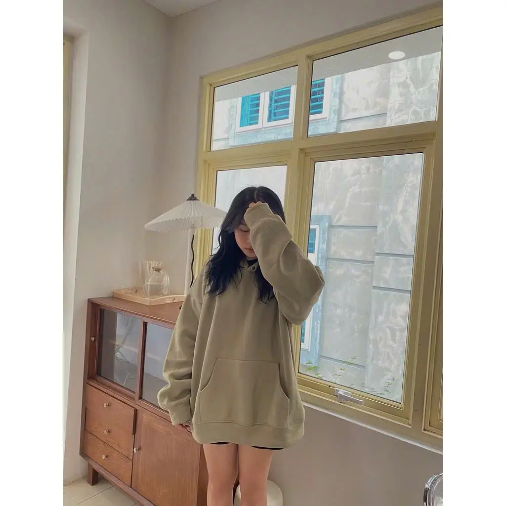 Áo hoodie nỉ cúc bấm dáng trơn nhiều màu Nữ