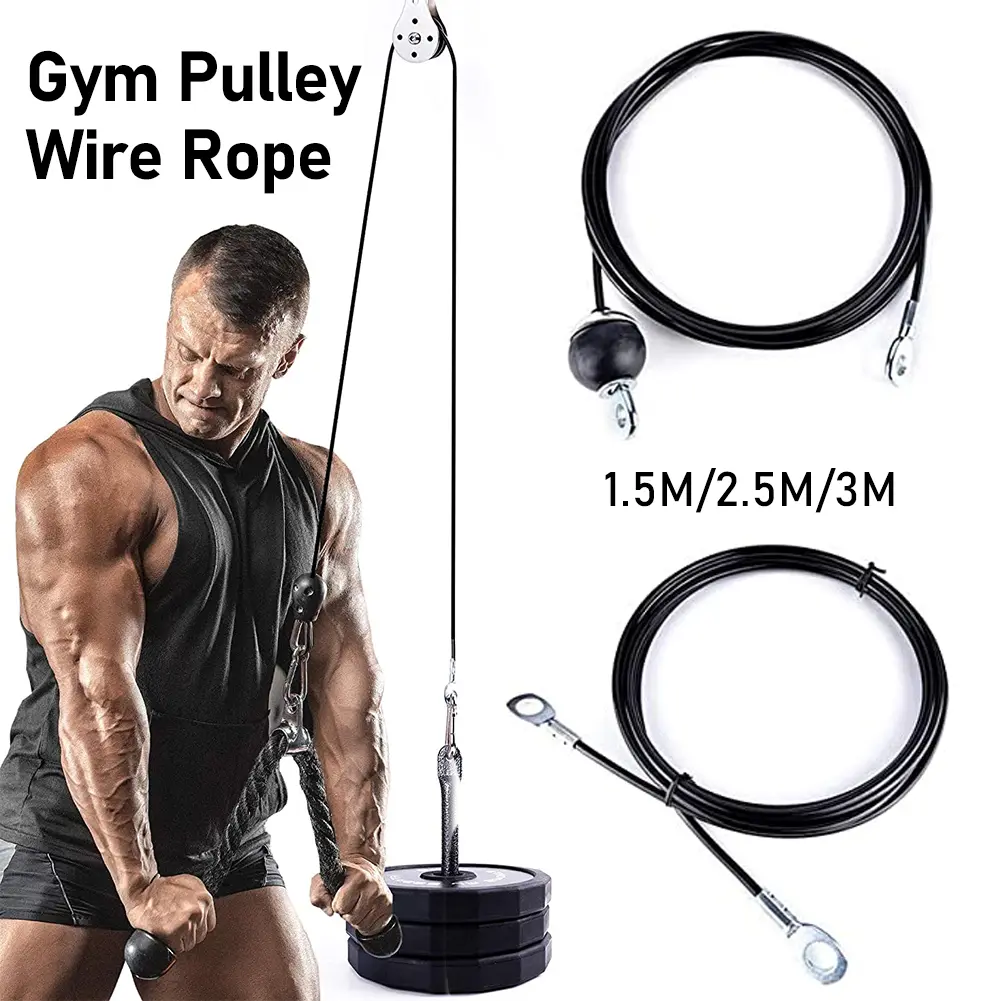 1.5m/2.5m/3m Gym Pulley Cable Steel Wire Rope 5mm Arm Strength Pull Down Triceps Lifting Training Fitness Heavy Duty Accessories #435312