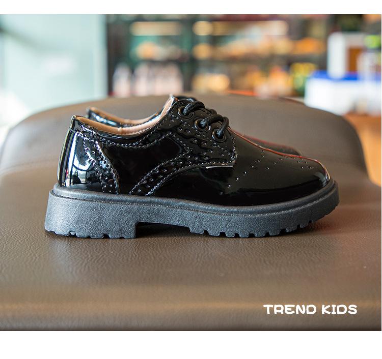 Product Introduction of Spring and Autumn New Children's Black Leather Shoes Lace-up Fashion British Style Boys Performance Shoes Girls Performance Shoes Soft Bottom 24