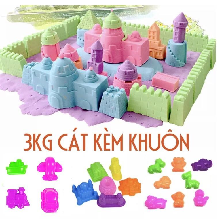 Combo 3kg cát động lực Kèm khuôn Phương tiện giao thông lâu đài và động vật - đồ chơi Cát khu vui chơi- Cát vi sinh không dính