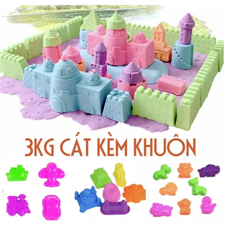 Combo 3kg cát động lực Kèm khuôn Phương tiện giao thông, lâu đài và động vật  - đồ chơi Cát khu vui chơi- Cát vi sinh không dính 0