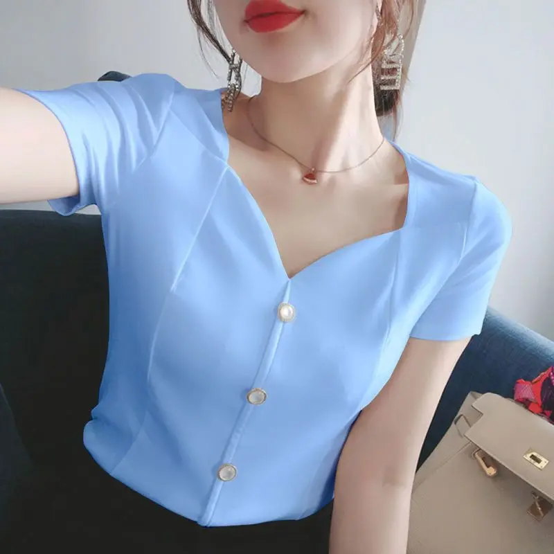 Áo Voan, Dành Cho Phụ Nữ, Ngoại Cỡ, Phong Cách Mới Mùa Hè, Thiết Kế Xấu Tru, Dáng Rộng Và Mỏng, Thích Hợp Cho Cô Gái Béo, Thiết Kế Đẹp, Trễ Vai, ngắn Tay Áo, Che Bụng, Chất Liệu Voan
