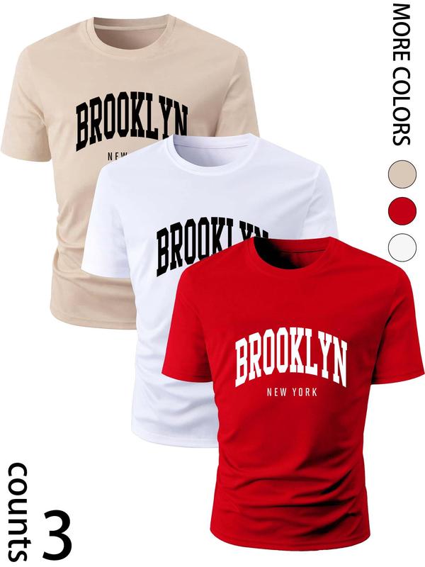 【Plus Size】 Letter Print Round Neck Tee, Regular Fit Casual Short Sleeve T-shirt for Daily Wear, Men's Clothing for All Seasons 0