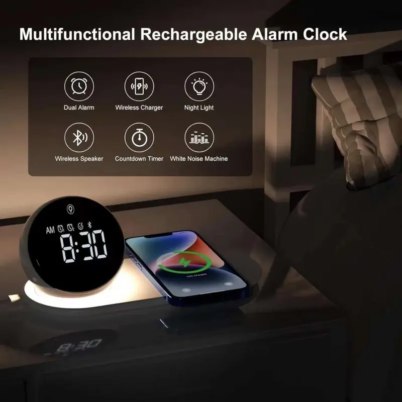 Đế Loa Bluetooth + đồng hồ - kết hợp sạc không dây 15w và đèn ngủ Nghe Nhạc Củ Loa 1
