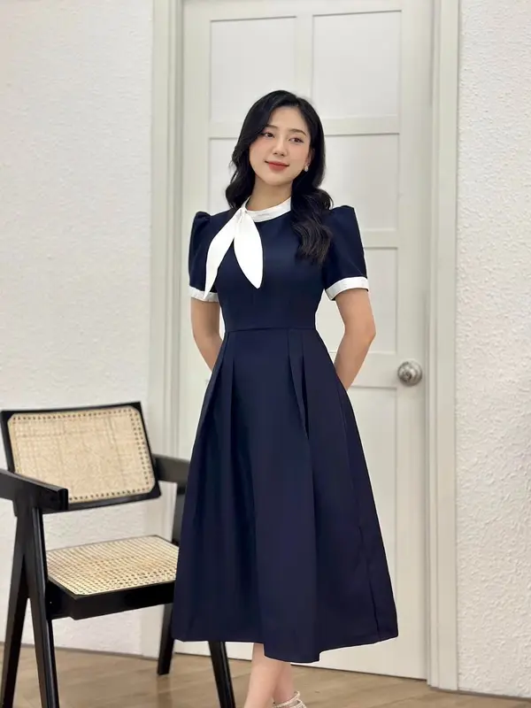 Váy Nữ Công Sở Thanh Lịch Thiết Kế Phối Cổ Nơ Có Bigsize Vp20 Women Dress 0