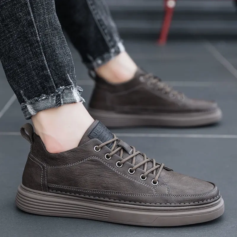 Giày Sneaker Nam, Giày Da Nam Cao Cấp Kiểu Mới 2024 Shoes Cao Su Đế Bằng Đế Cao 2